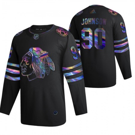 Camisola Chicago Blackhawks Tyler Johnson 90 2021-22 Preto holográfico iridescente Authentic - Homem